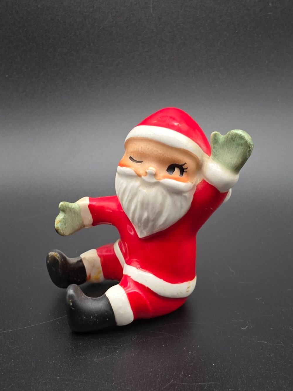 Vintage Winking Santa Claus Christmas candle Hugger 1950s Japan Ceramic vtg